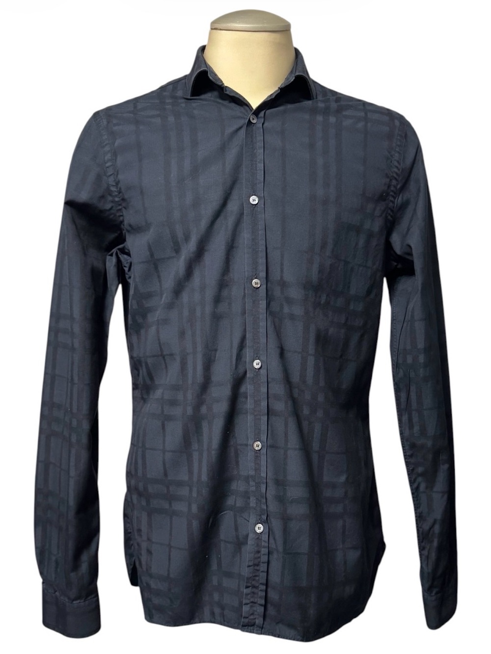 BURBERRY Men’s Cotton Tailored Fit Check Long Sleeve Shirt - Blue, Large - Picture 2 of 11